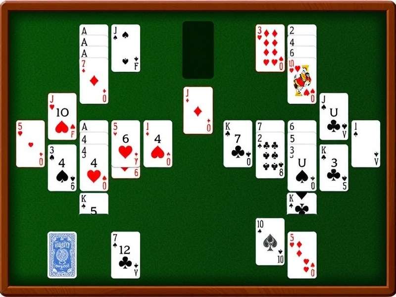 Classic Freecell game layout showing cards and free cells