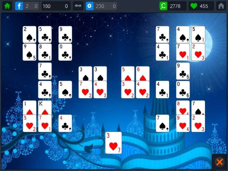FreeCell solitaire game layout with cards on a digital screen