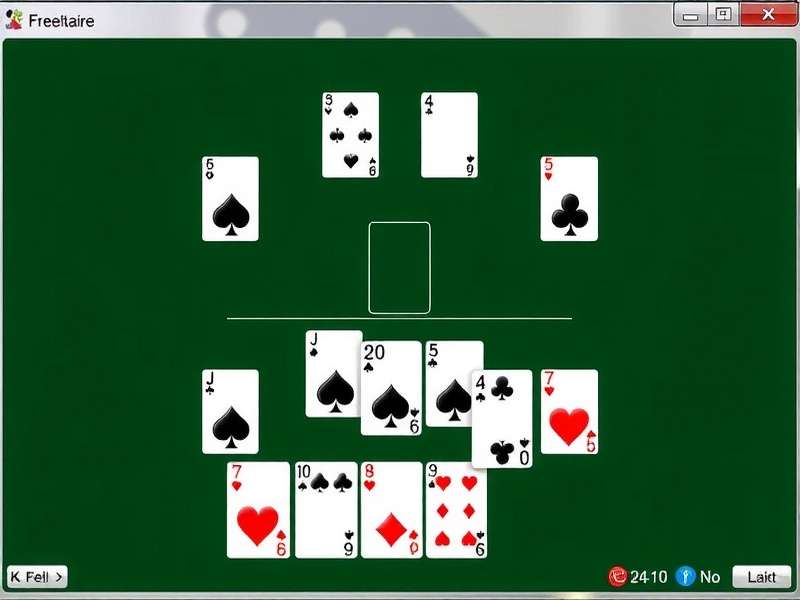 A hand arranging cards in a game of FreeCell Solitaire on a wooden table