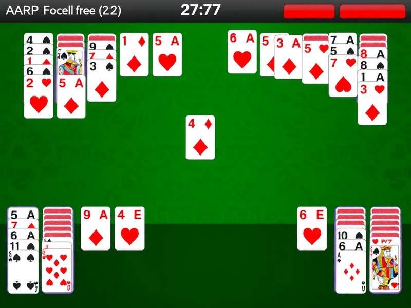 Aarp Freecell Solitaire game screen showing cards and moves