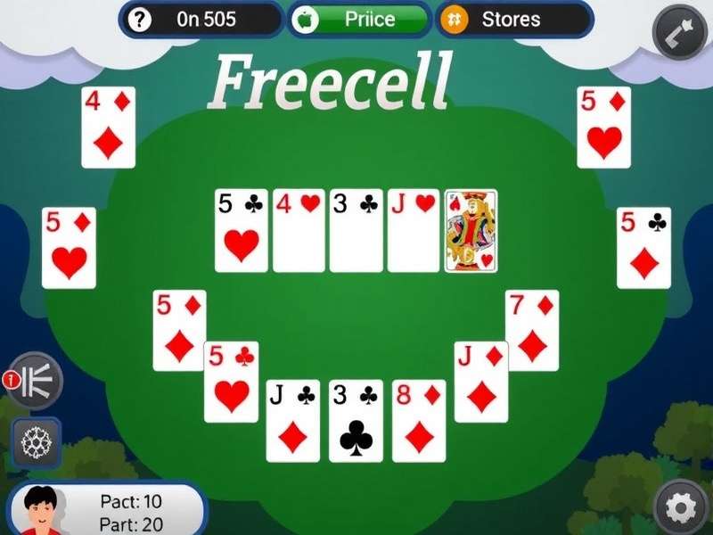 FreeCell Solitaire gameplay interface showing card arrangement