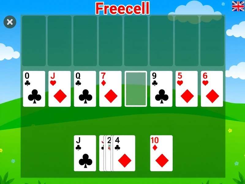 FreeCell Solitaire cards arranged on a green table