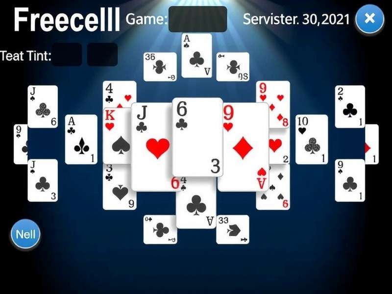 Person playing FreeCell solitaire in full-screen mode on a laptop