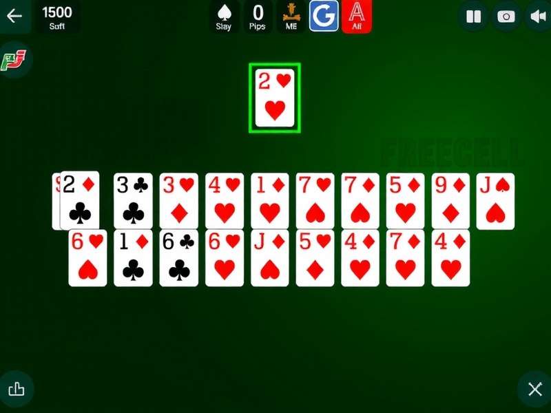 FreeCell solitaire game interface showing cards and moves