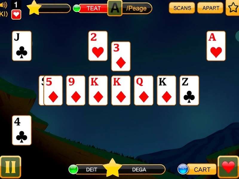 Freecell gameplay layout on a green felt table with cards spread across tableau, free cells, and foundations
