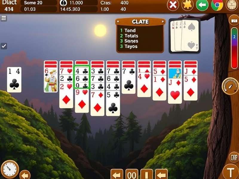 FreeCell solitaire game setup with cards spread on a wooden table, illustrating strategic play