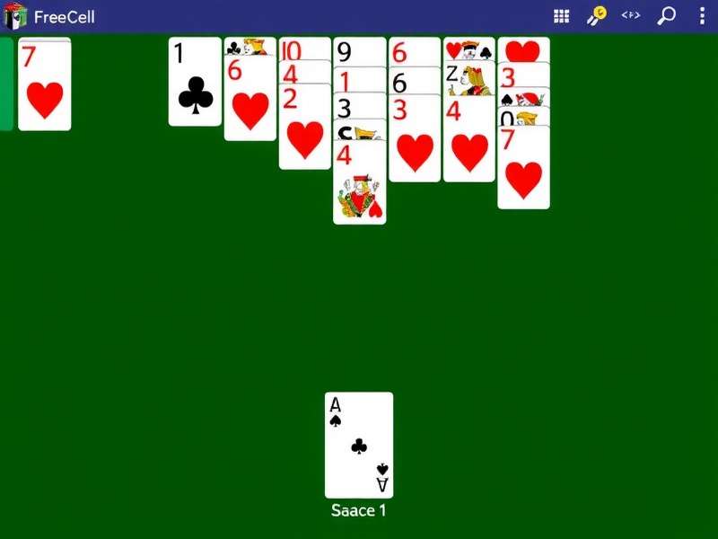 FreeCell Solitaire game layout showing four free cells and eight columns of cards