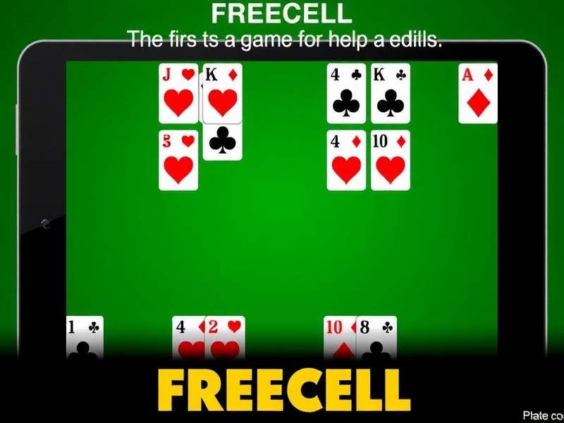 FreeCell solitaire game setup on a wooden table with cards spread across columns