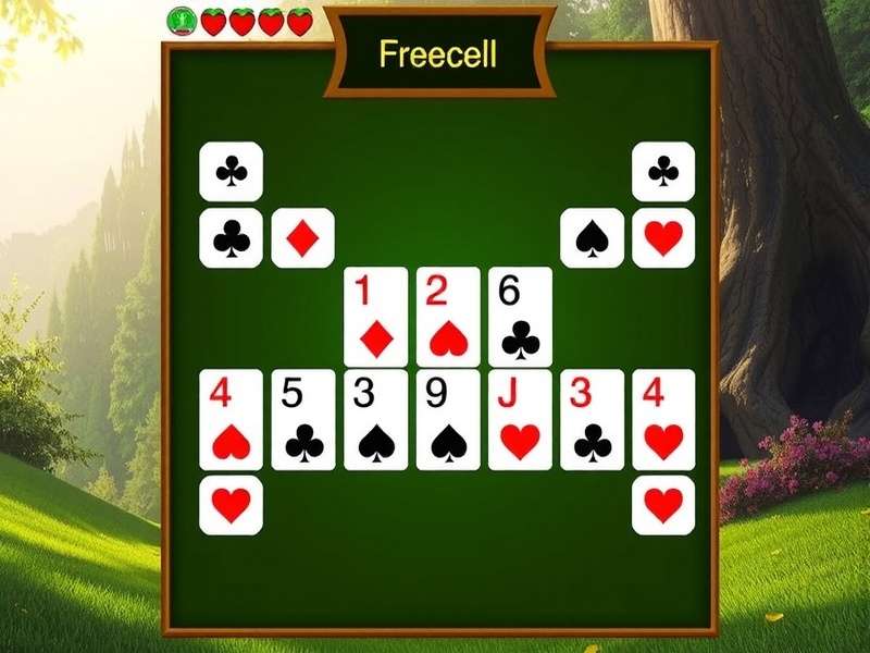 FreeCell card game setup on a wooden table with a smartphone showing a solver app