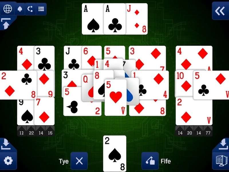 Close-up of FreeCell cards arranged in columns on a laptop screen