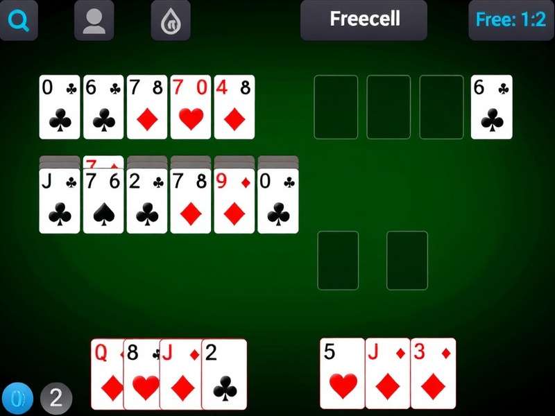 FreeCell solitaire card game layout with four free cells and cascading tableau — India's favourite online card game