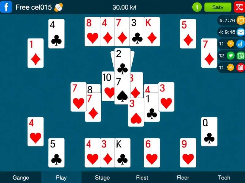 FreeCell Solitaire game layout with cards spread on a green table